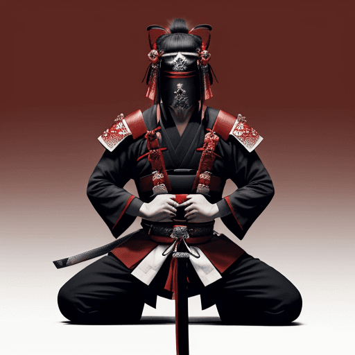 AI generated: A japanese man praying with a samurai sword between his hands. The katana hilt faces up and the blad...