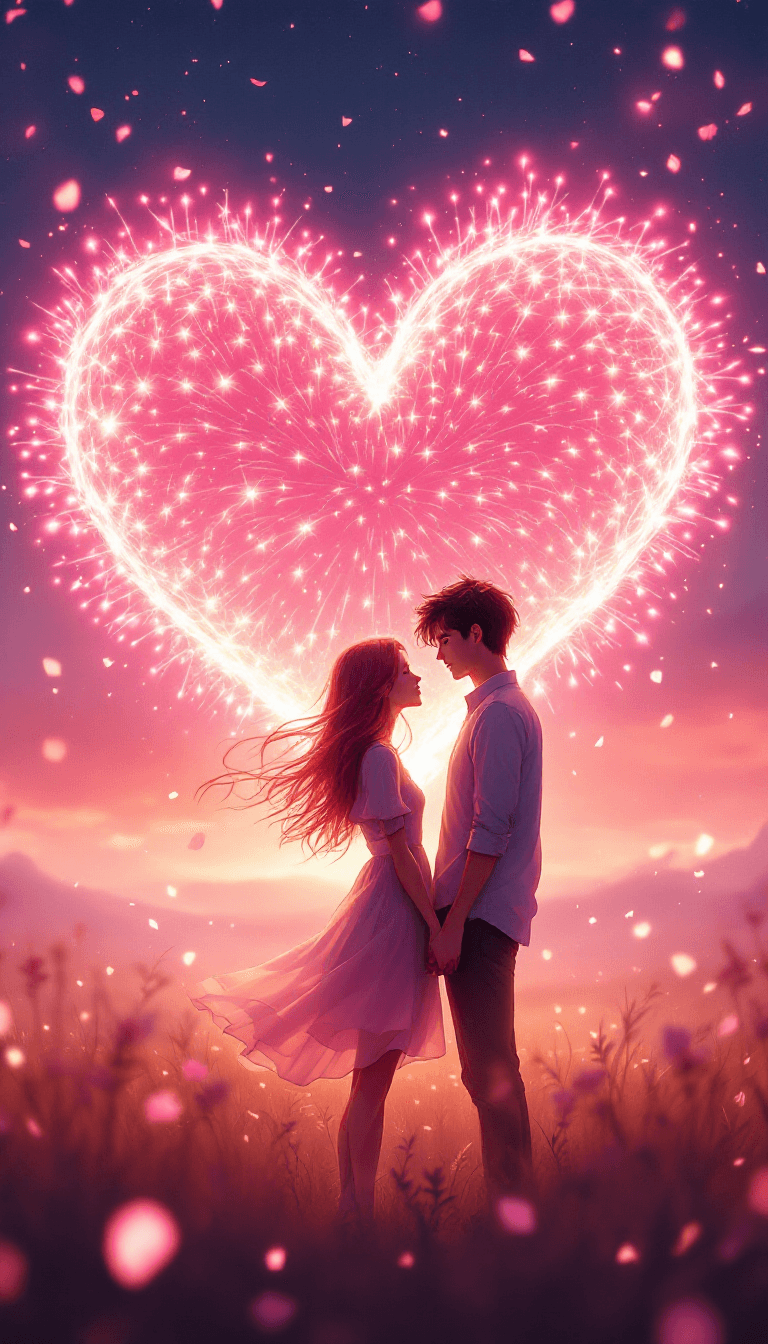 AI generated: A breathtaking ultra-high resolution, hyper-detailed romantic illustration of a young couple standin...