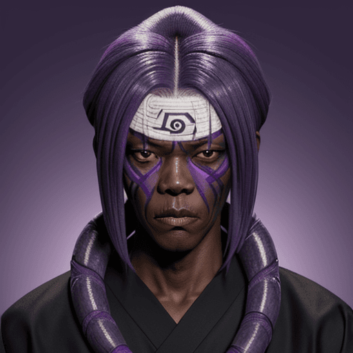 AI generated: Orochimaru from naruto with the face of samuel l jackson. purple background