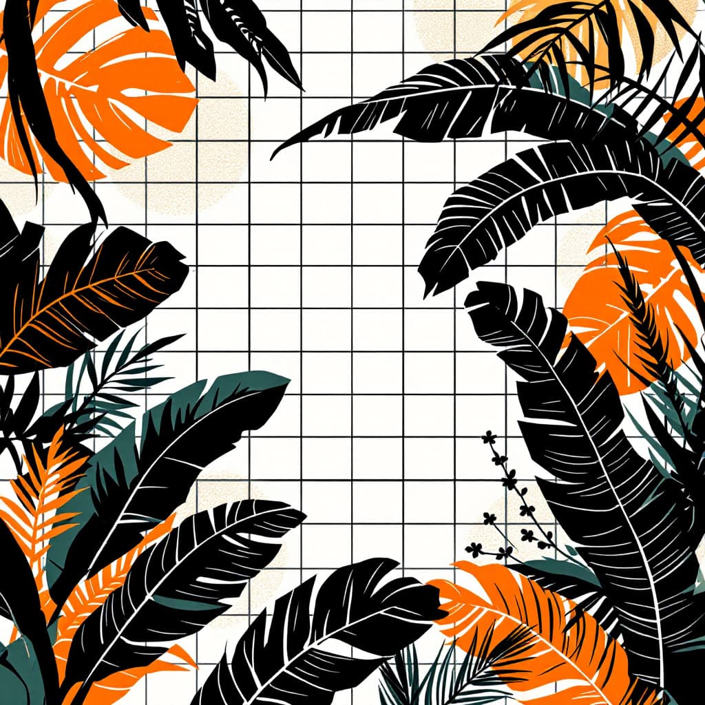 AI generated: graphic jungle scene illustration background for a . the gridlines are very thin. in the center is a...