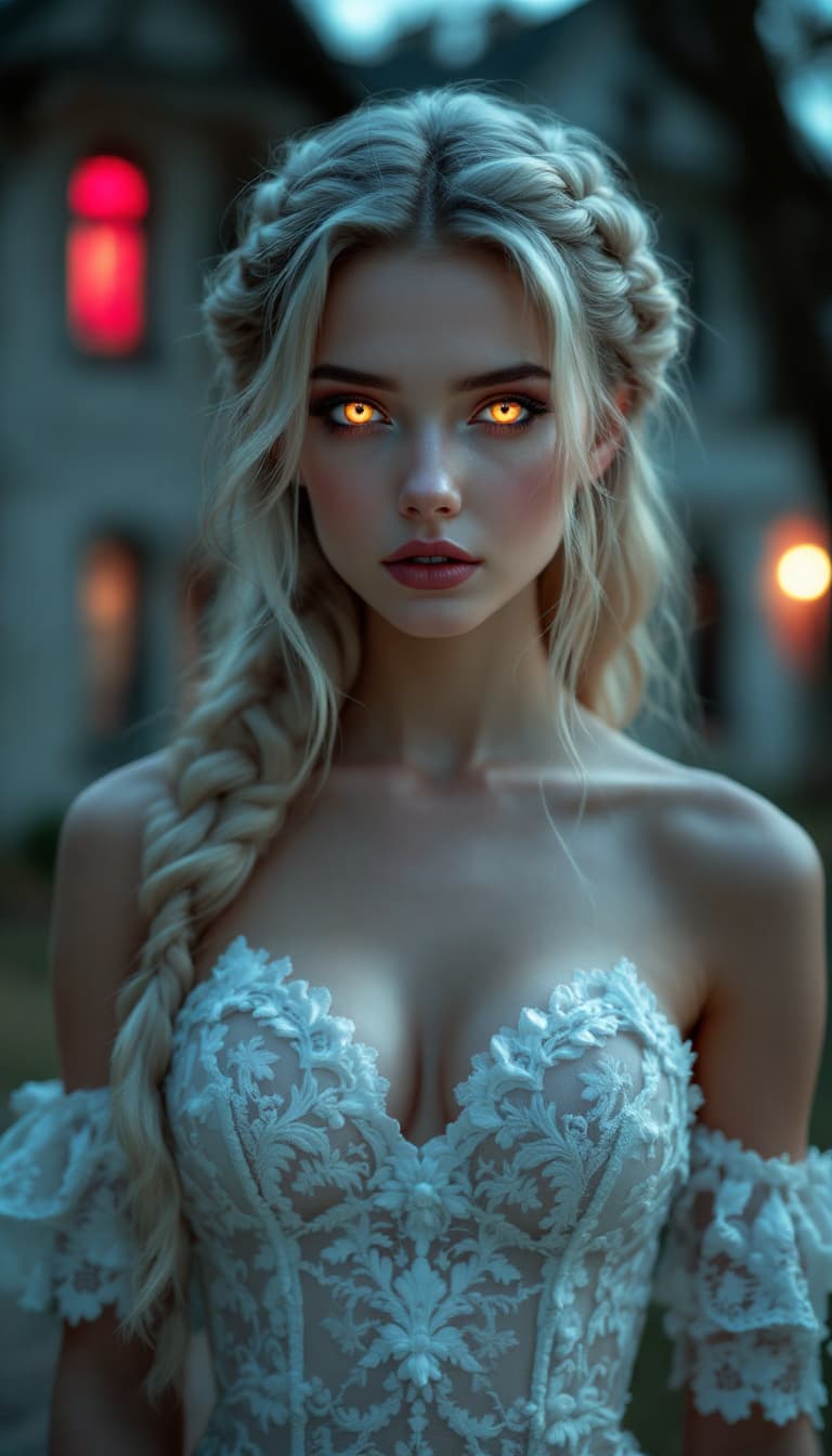 AI generated: a professional photo of a exceptionally of the most beautiful Russian angelic vampire girl in the wo...
