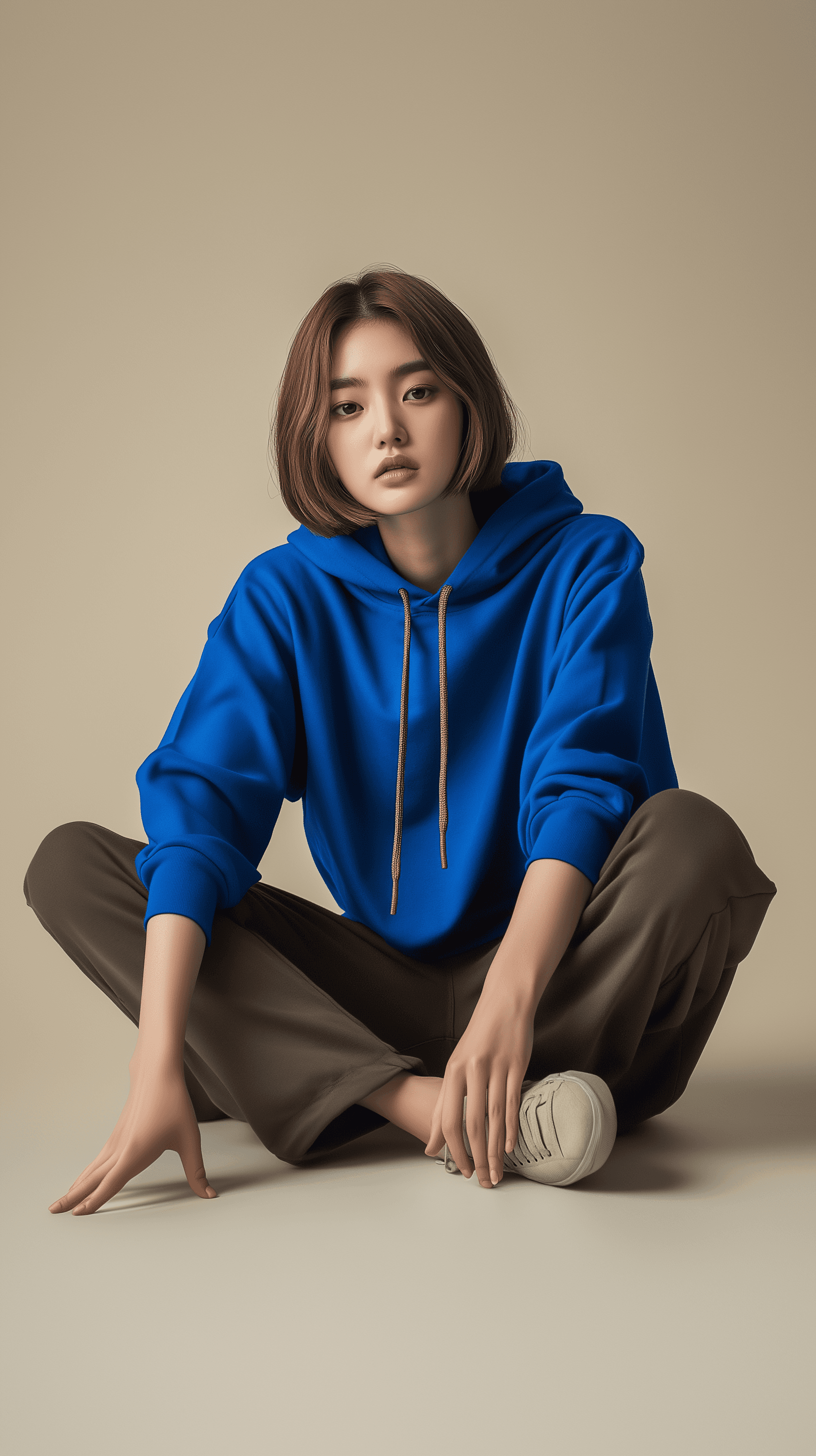 AI generated: photography, full-shooting, korean female model, natural face, light brown bobbed hair style, gaze, ...