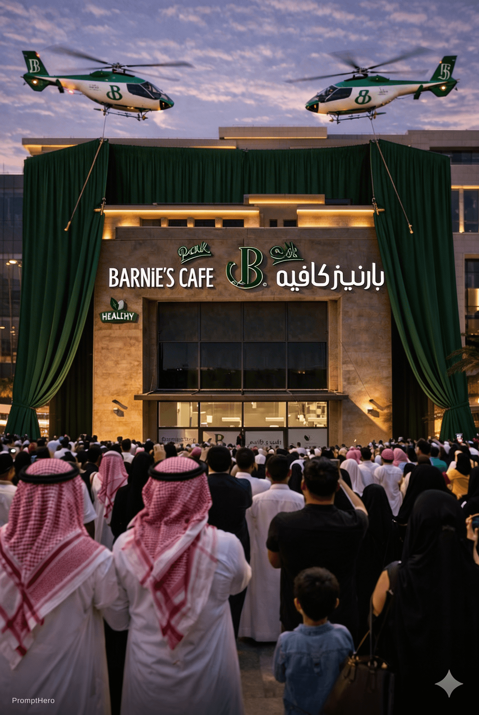 AI generated: ابغا برومبت تحريك الشمهد هذا بشكل احترافي هولي كبتر يسحب الستار من اليمين و الثاني يسحب من اليسار وك...