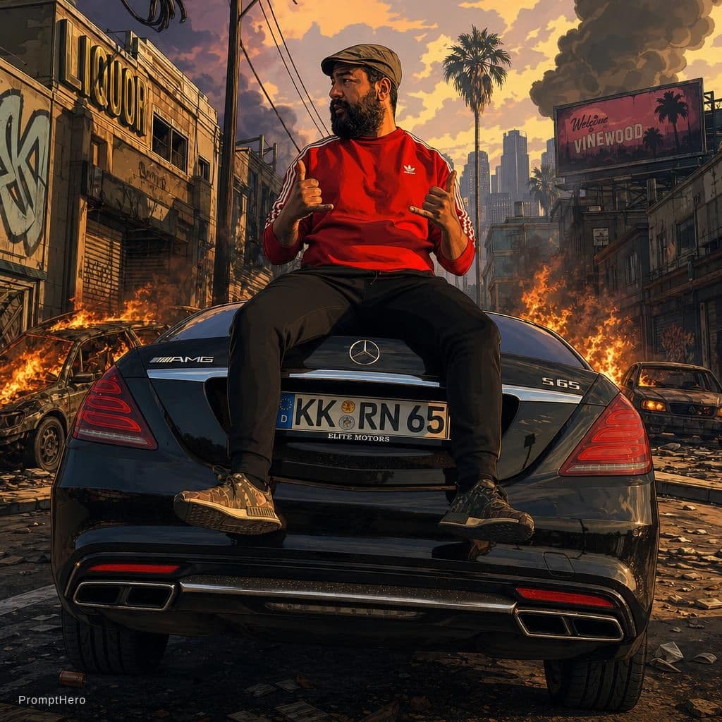 AI generated: gta video game illustrated styled art of abandoned street buildings and a car or 2 are on fire, the ...