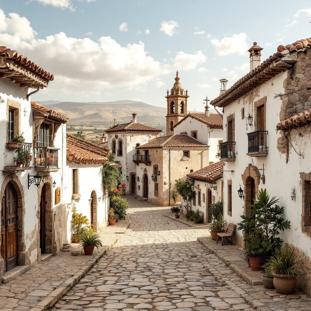 AI generated: Vista exterior general del pueblo de Nazaret de Galilea en el siglo I. Calles antiguas propias de la...