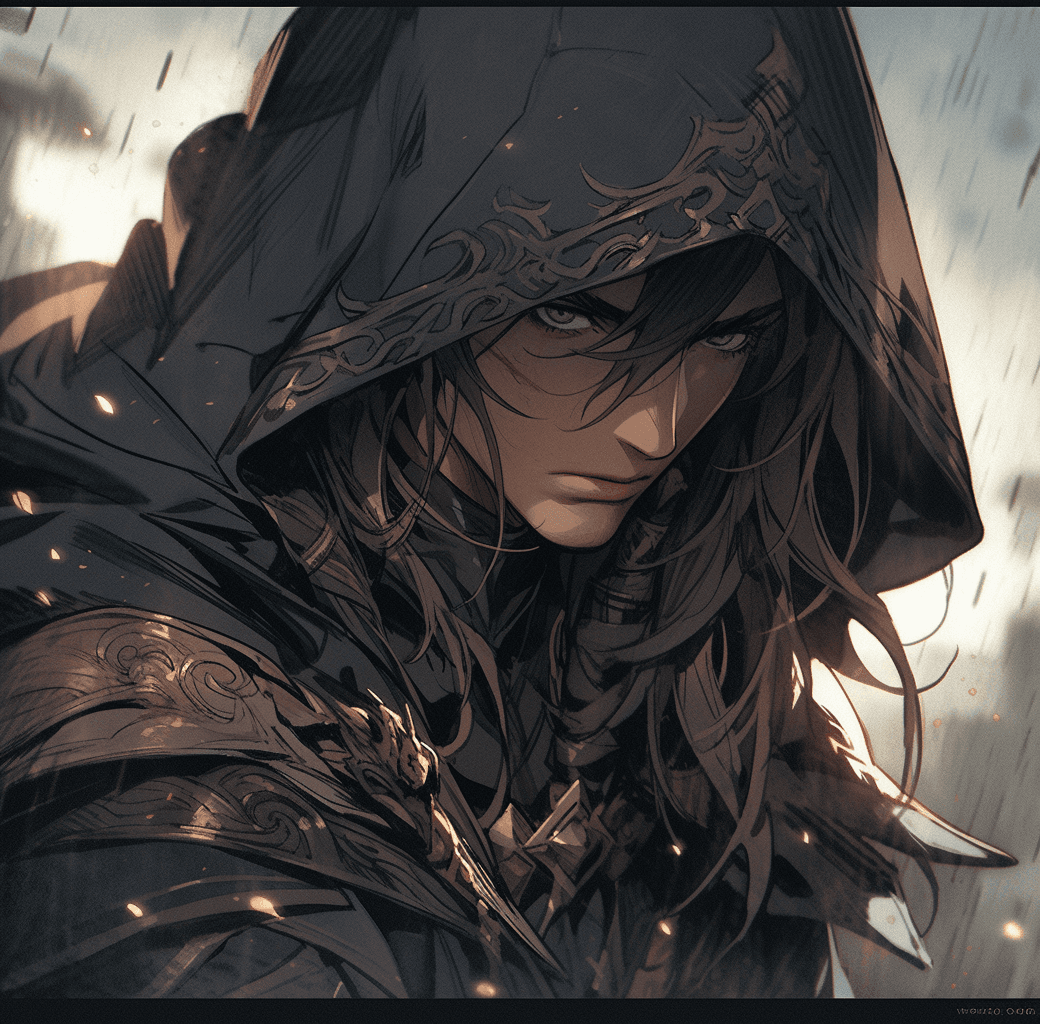 AI generated: a character in his armor, in the style of dark white and dark green, magali villeneuve, concise brus...