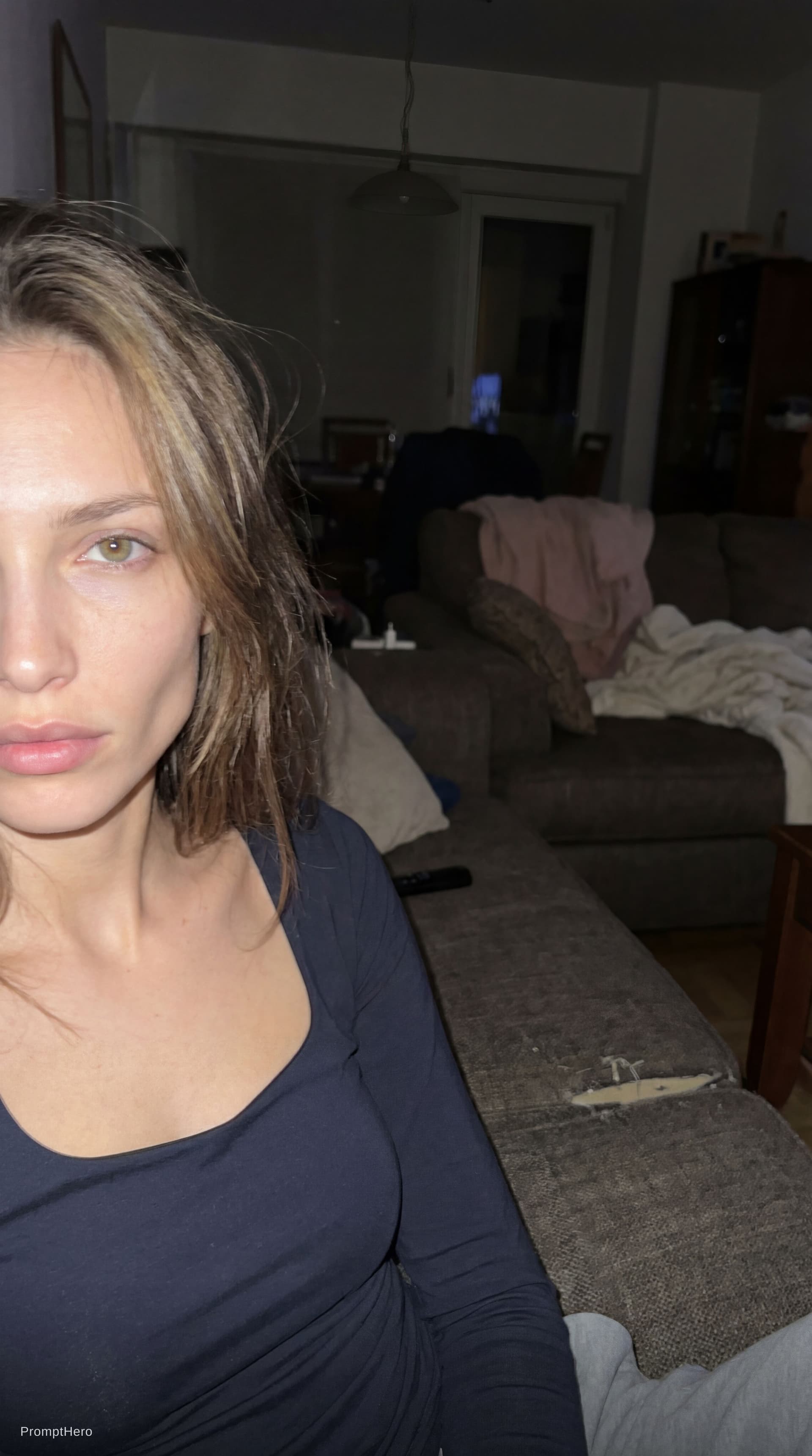 AI generated: Using the uploaded reference photo, create a standard iPhone selfie with flash. There's no clear sub...