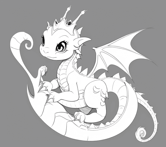 AI generated: cartoon sweet baby dragon like princess style with only the lines so i can paint it and fit the canv...