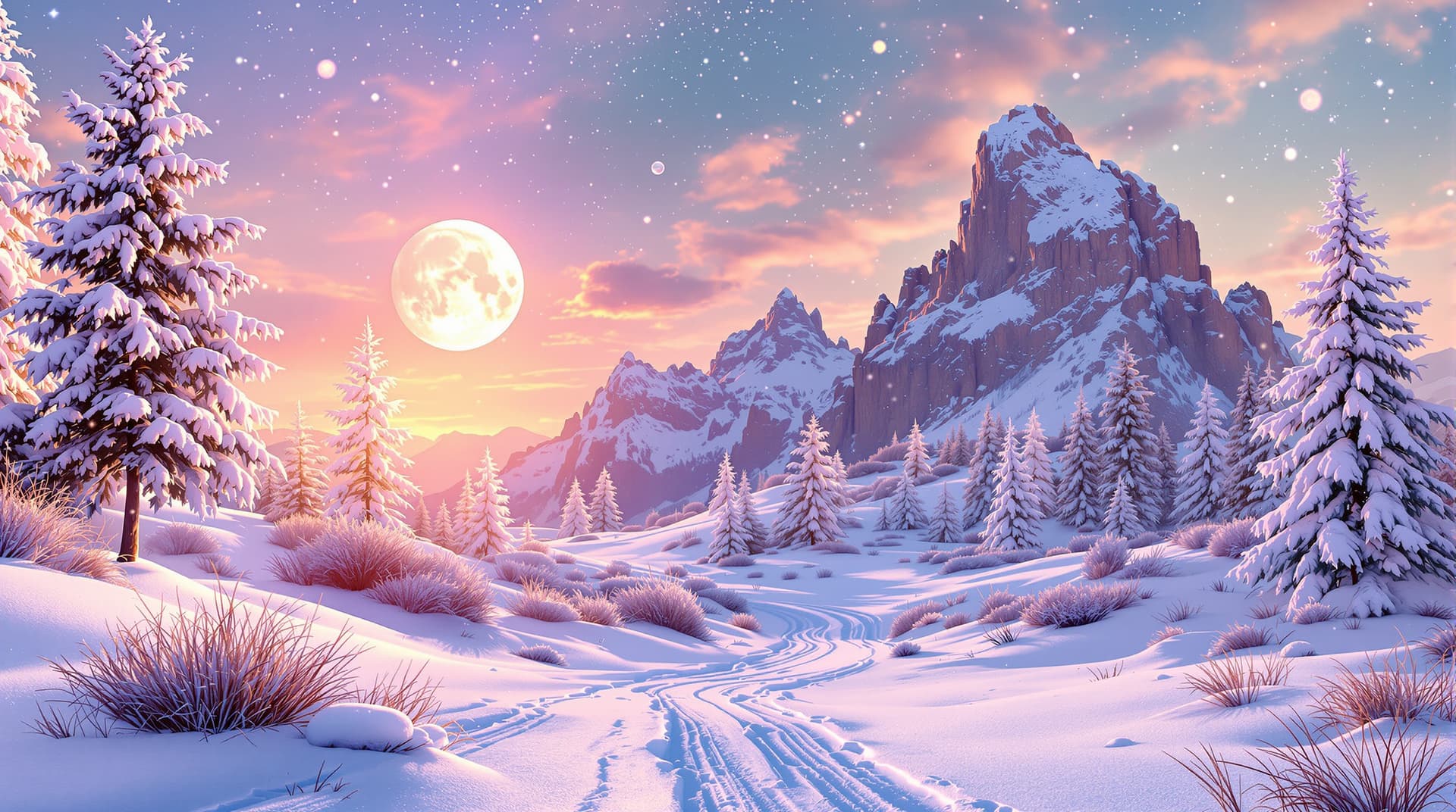 AI generated: winter landscape on a forieng planet