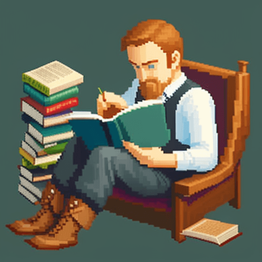 AI generated: reading book with man,pixel art