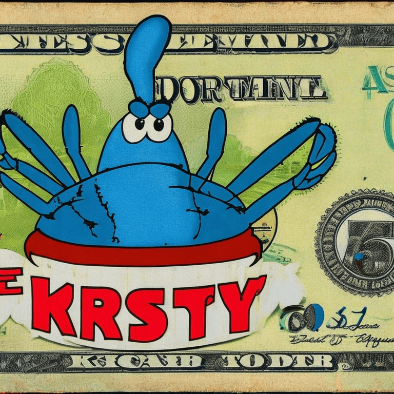 AI generated: a Eugene H. Krabs, in the krusty krab background, money eveywhere, 