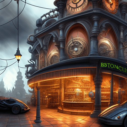 AI generated: biomechanical steampunk kebab store, reminiscent of fast sportscar with robotic parts and glowing he...