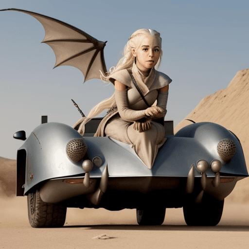 AI generated: daenerys targarien 
voiture volante
armée de dragon
