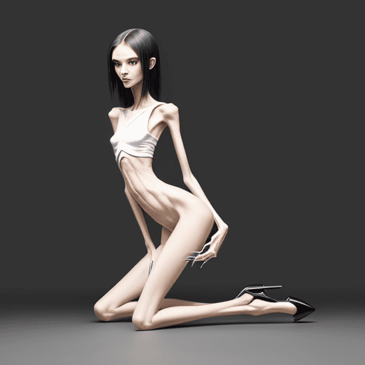AI generated: very skinny slender girl, with long curved claws, skinny legs and long skinny calves in high heels a...