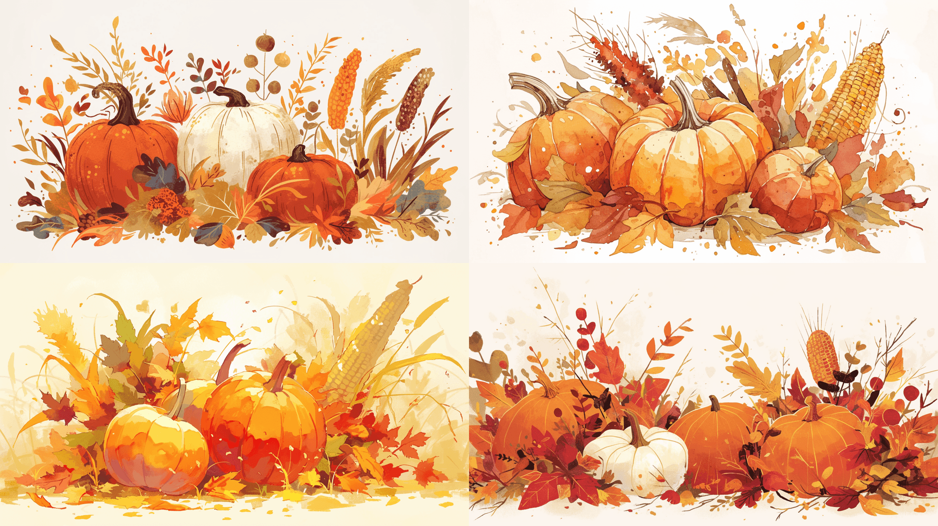 AI generated: An illustration of 3 pumpkins in the style of autumn, the background is white, a large color drawing...