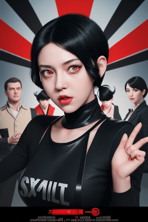 AI generated: Movie poster style, (A high quality movie poster of Spy x Family), girl with short hair, black hair,...