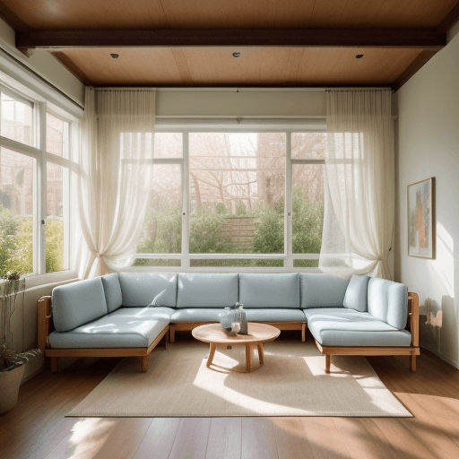 AI generated: High resolution photography interior design, dreamy sunken living room conversation pit, wooden floo...