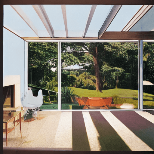 AI generated: Hyper realistic eye level exterior photo of a mid century modern style house overlooking the ocean, ...