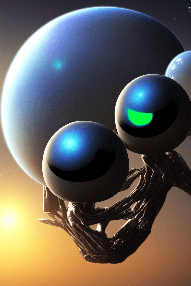 AI generated: an alien made of crystal::2 big shiny black eyes, soulful eyes::planet in the background --v 4 --q 2...