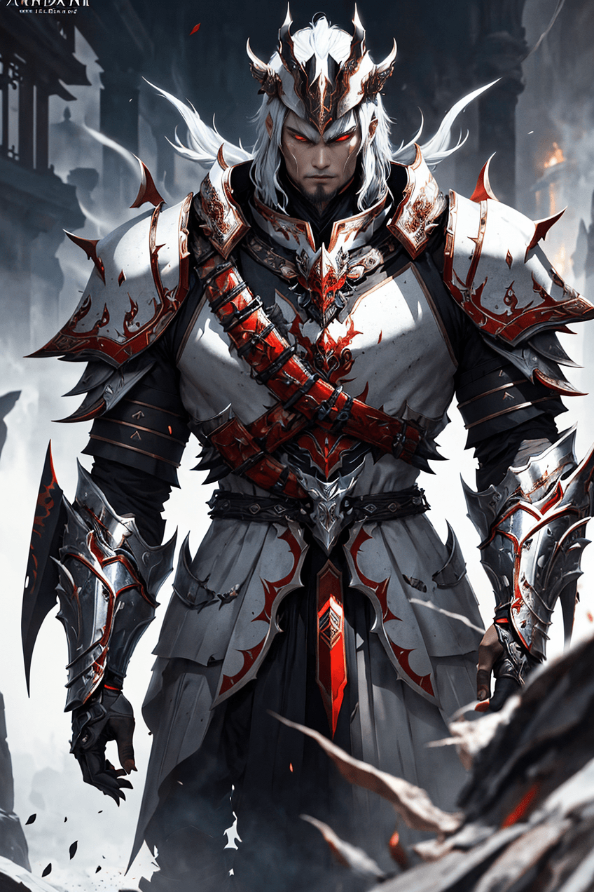 AI generated: concept art intricate oriental heavy medieval armor, handsome male asian warrior (auras wrath), blac...