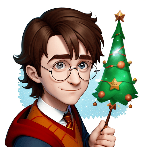 AI generated: Cartoon sketch of harry potter in christmas with glasses, white background, drawing made in colored ...