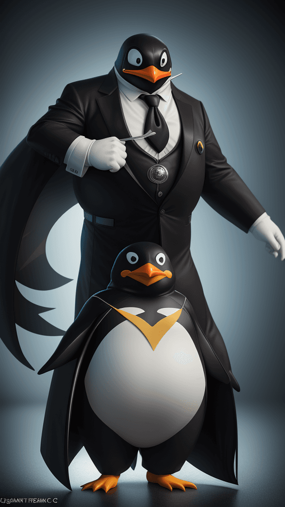 AI generated: dc comics prefecture, The center of attention Penguin(is often portrayed as being physically deforme...