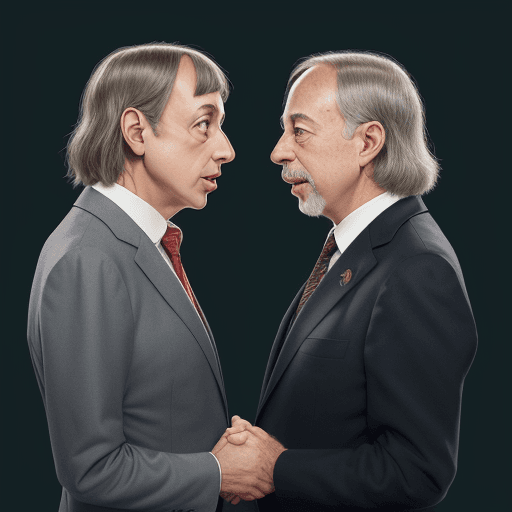 AI generated:  an image of Ray Dalio and Jim Simons facing each other in a conversational pose.