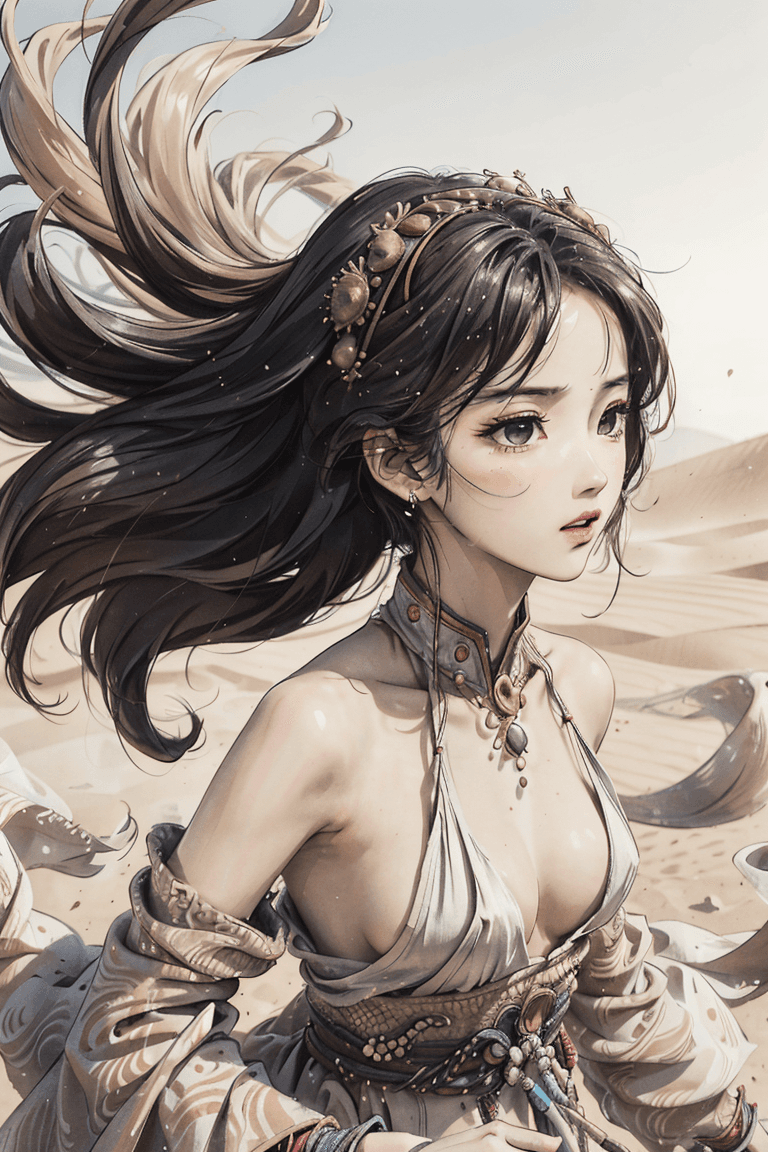 AI generated: 1girl, masterpiece, Picture of a Dynamic, Fierce, Desert Tempest Chinese woman, embodying the spirit...