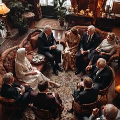 AI generated video: It is a marriage proposal gathering, and the elders are engaged in conversation.
the camera movemen...