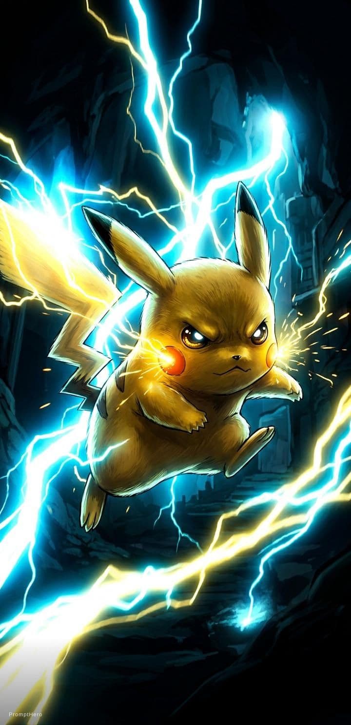 AI generated: pokemon wallpaper, Pikachu, hd background, in the style of chiaroscuro technique, suehiro maruo, ene...