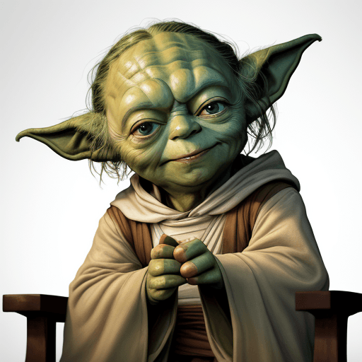 AI generated: Jedi Master YODA smiles, looking at you. Sitting on the couch, he points to the ad with his finger. ...