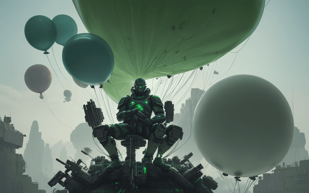 AI generated: brutal man warrior stands and holding a M41A Pulse Rifle in his hands, after the battle, sitting on ...