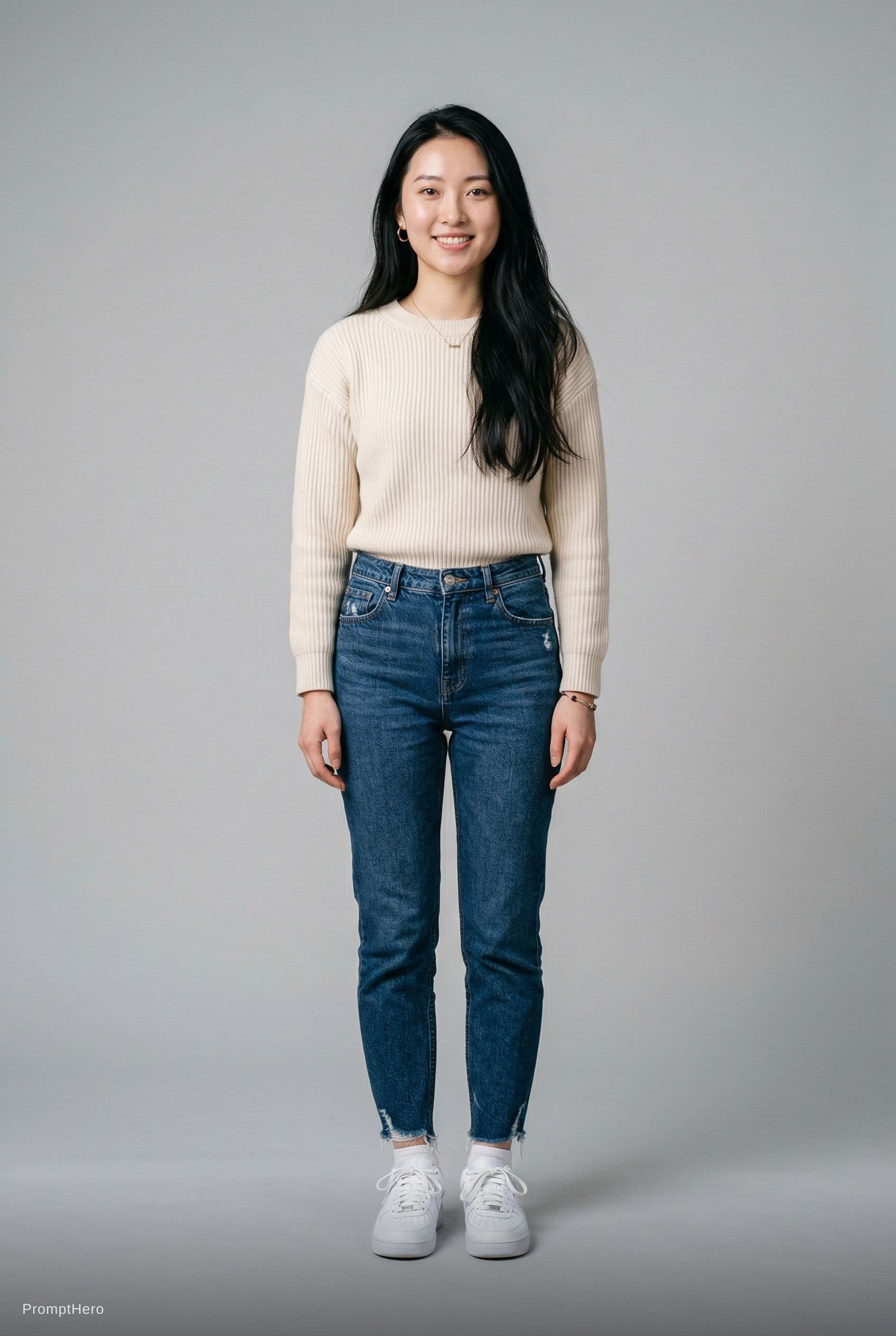 AI generated: full body shot, full length, head to toe, beautiful young Chinese Asian woman, 22 years old, standin...
