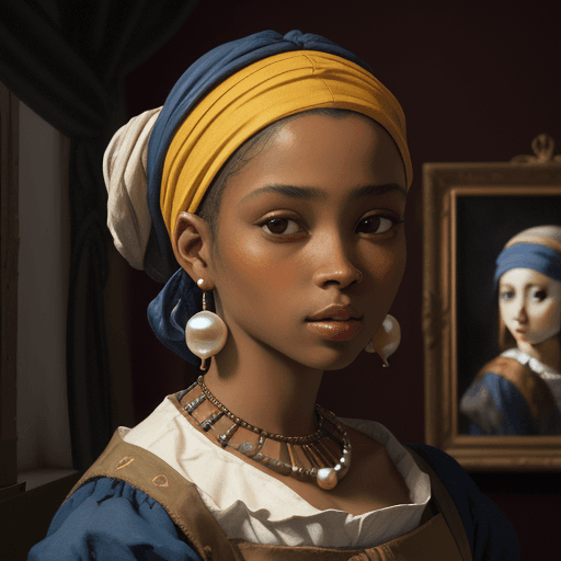 AI generated: The image shows the picture "Girl with a pearl earing" painted by Johannes Vermeer. The girl in the ...