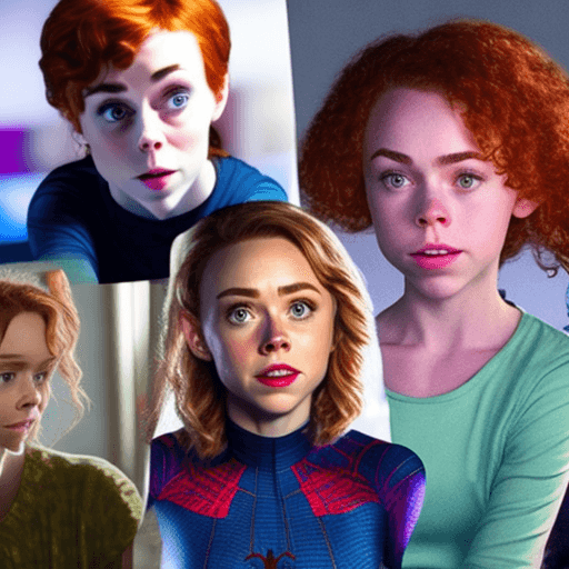 AI generated: Shown in a bright color photo, Very close up face, three female Spider-man family, on the left is So...
