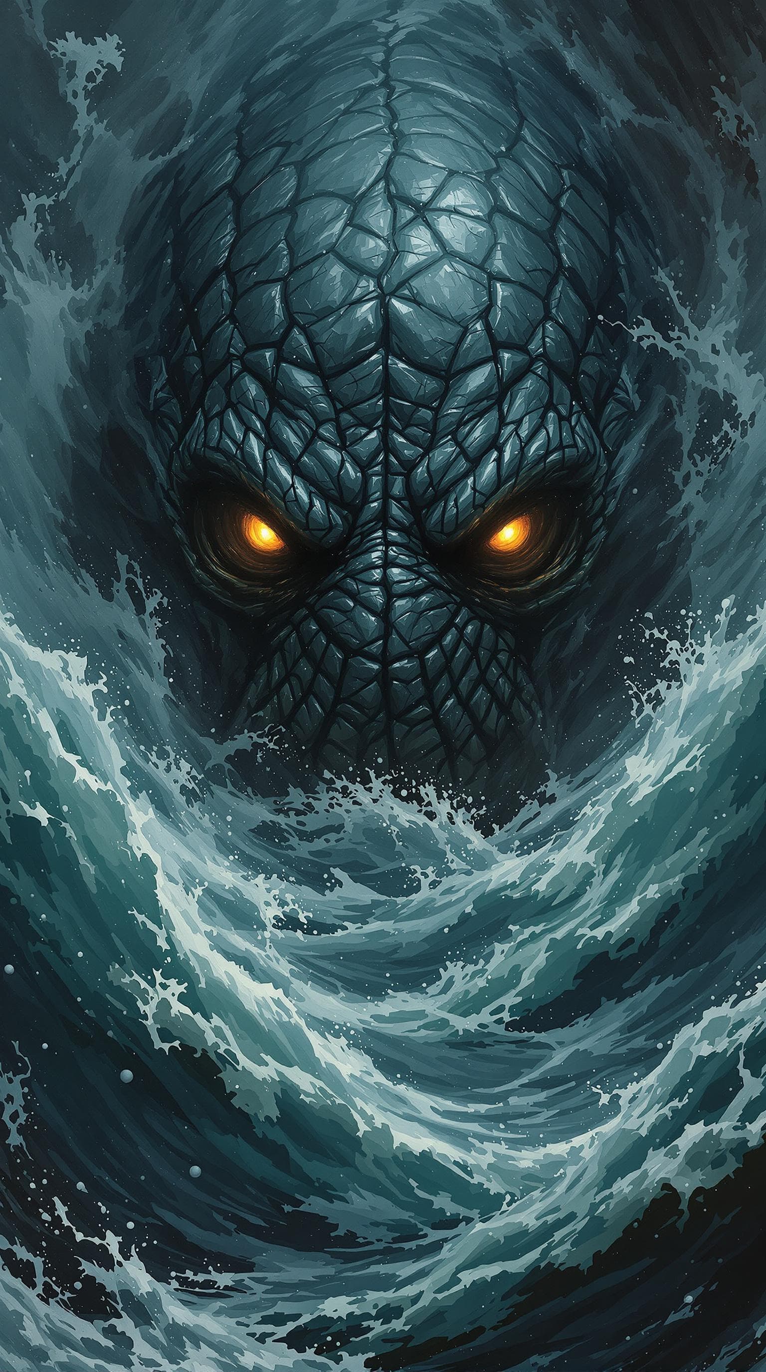 AI generated: Emerging from the churning waters, a colossal sea creature reveals itself—a mythical behemoth with s...