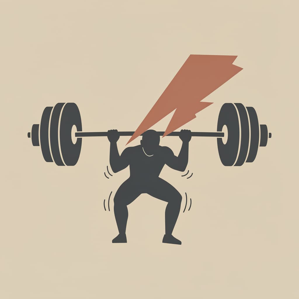 AI generated: Minimalist vector illustration in Charcoal Gray, Terracotta, and Beige. A faceless lifter silhouette...