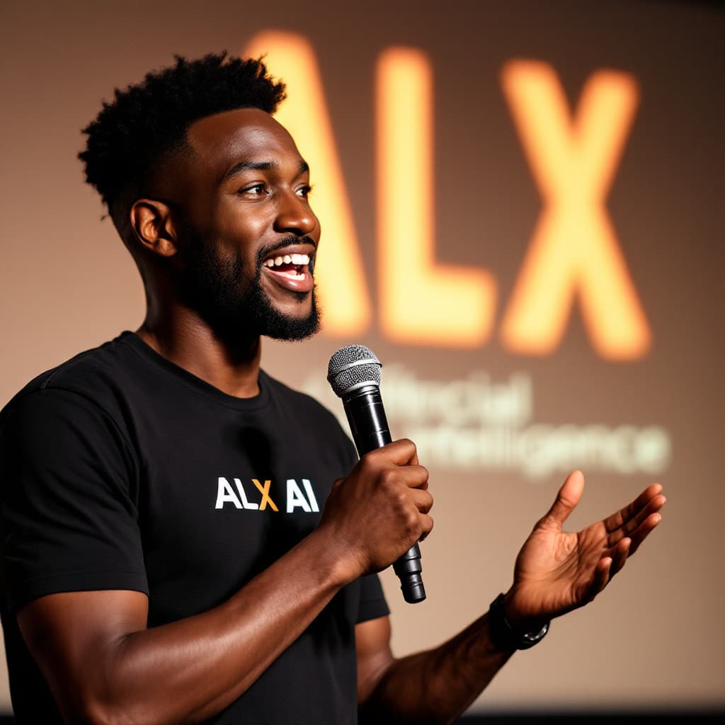 AI generated: generate a hyper-realistic up-close image of a young, fair-skinned African person giving an animated...