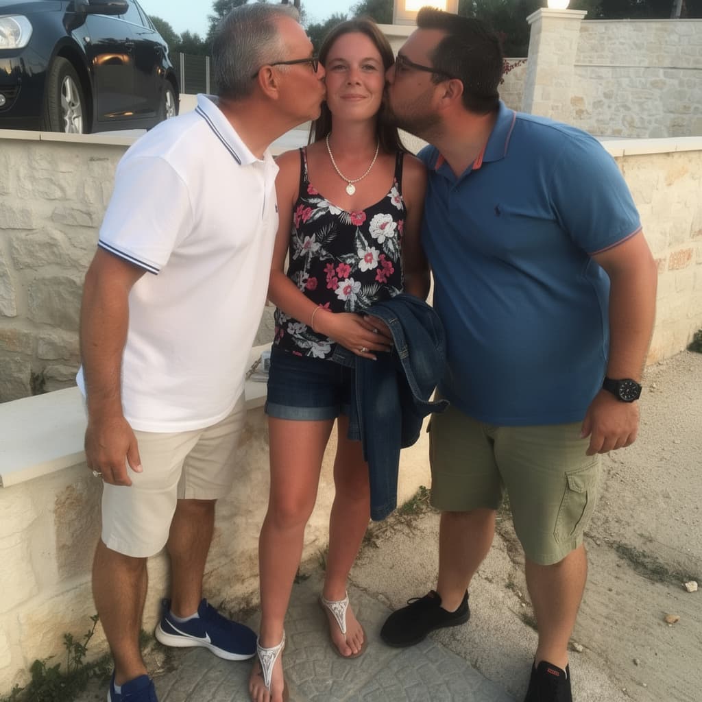 AI generated: Two black men kissing her
