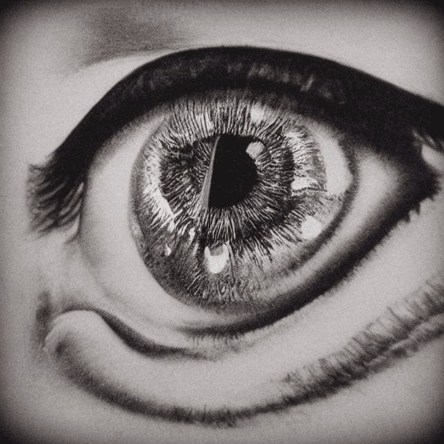 AI generated: Hyper realistic eye, the pupil is a vinyl disk with golden engravings.