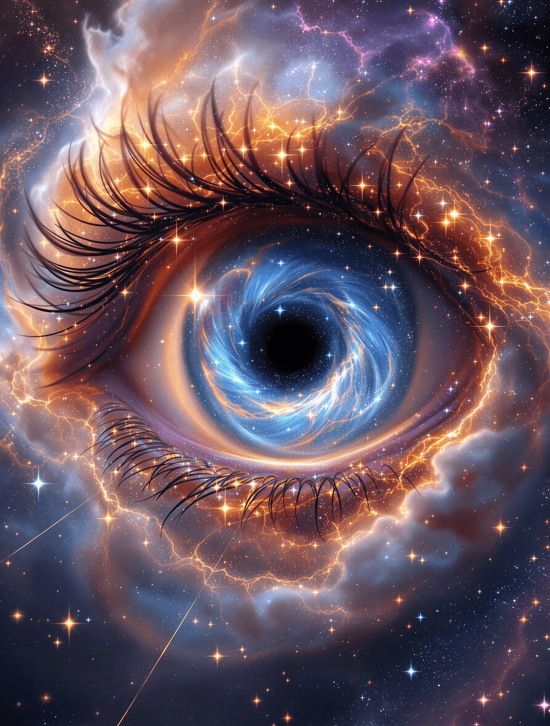 AI generated: A breathtaking, **cosmic eye** composed entirely of **swirling nebulae and celestial dust**, suspend...