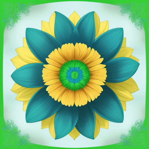 AI generated: beautiful big flower, blue and yellow flower leaves, green background,words "Слава Україні"