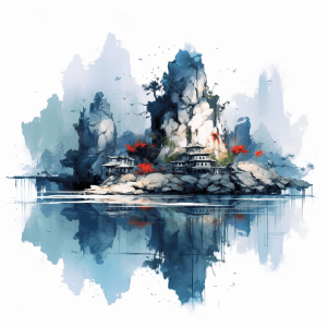 AI generated: Ethereal landscape vector, portray the serene tranquility of distant lands, by Dustin Nguyen, with s...