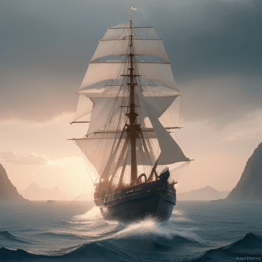 AI generated: Photo of a ultra realistic sailing ship, dramatic light, pale sunrise, cinematic lighting, battered,...