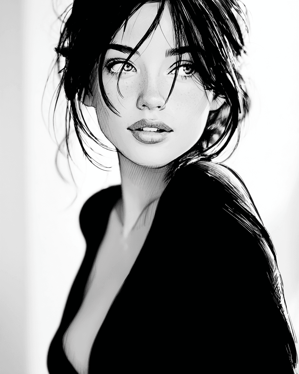 AI generated: minimalist, very basic, simplified continuous line drawing of a beautiful woman, in the style of pen...