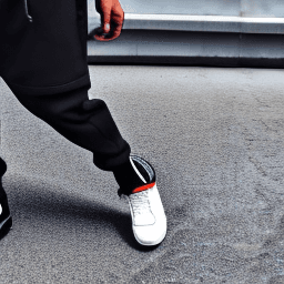 AI generated: photograph, man model, streetwear style, wearing a black hoodie, contrasting dark grey pants, stands...