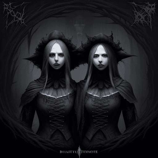 AI generated: portrait of 2 bloodborne hautress sisters
, death metal cover art album