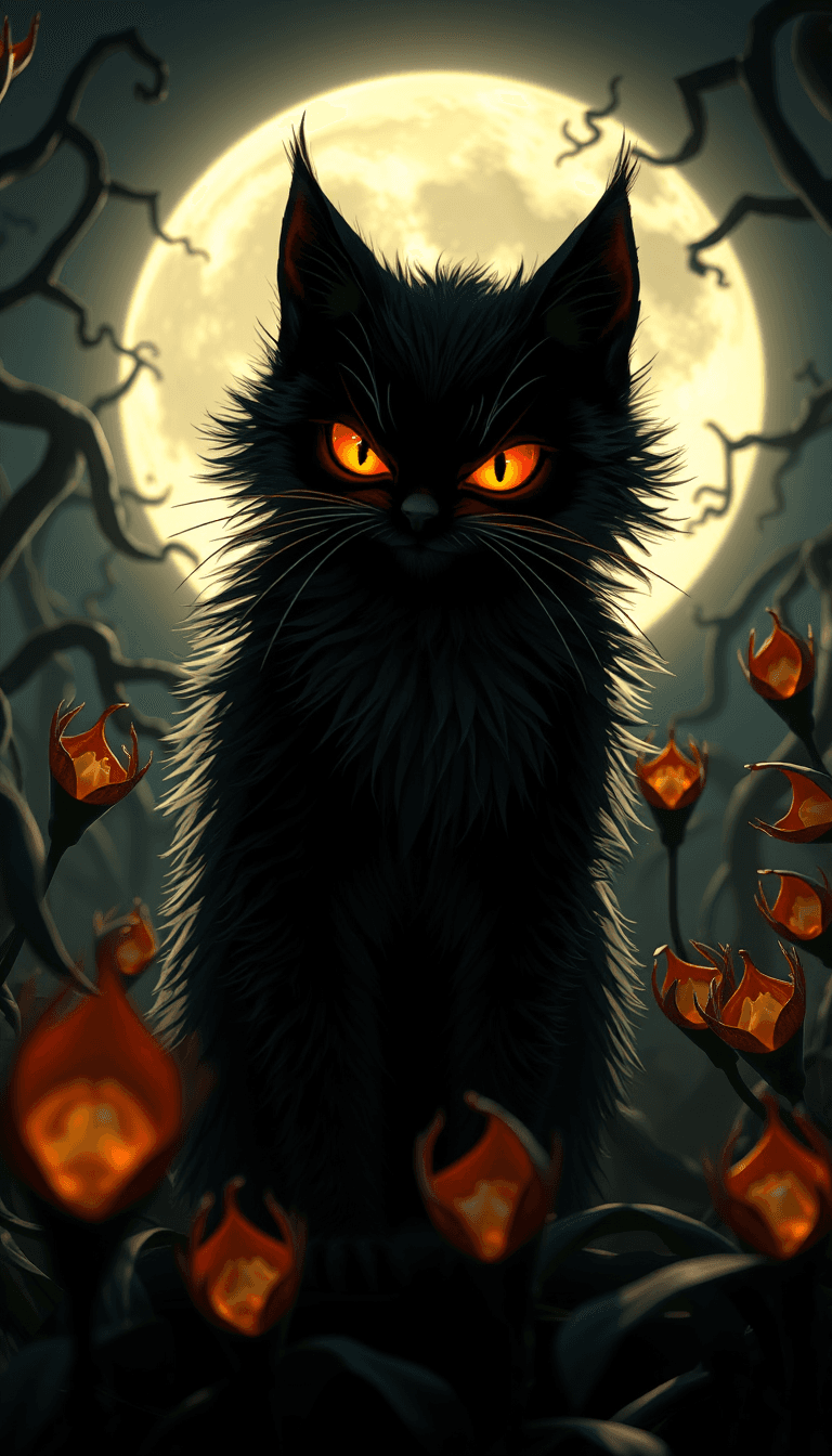 AI generated: A 3D render of a hyperrealistic illustration of a sinister-looking fluffy cat. The cat's eyes are ab...