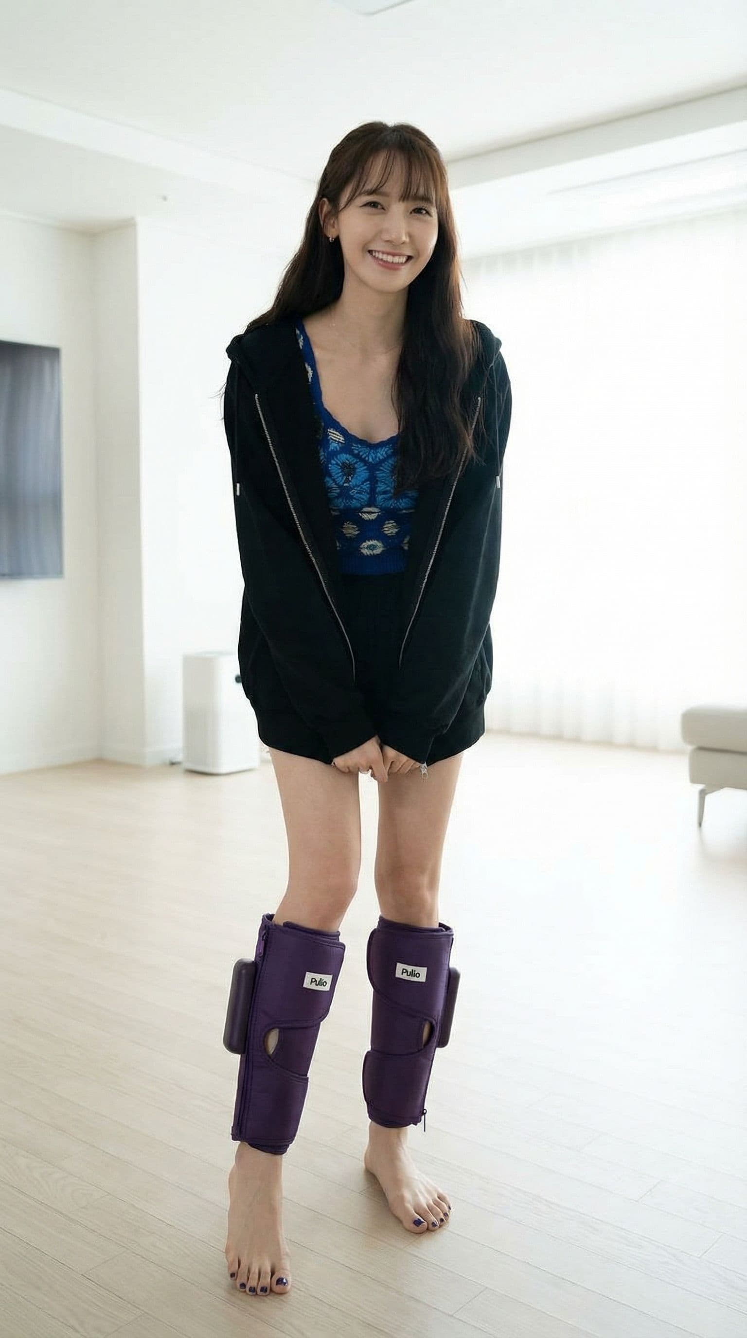 AI generated: Attach the feet to the woman with her standing barefoot 