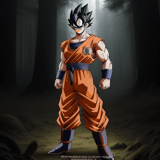 AI generated: a red dragon ball z character in the forest, in the style of dark gray and brown, handsome --ar 69:1...
